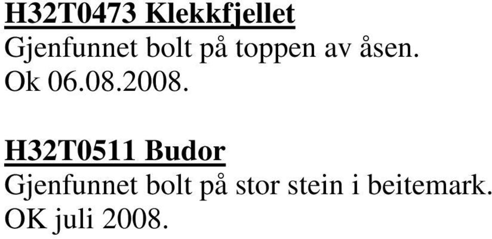 2008. H32T0511 Budor Gjenfunnet