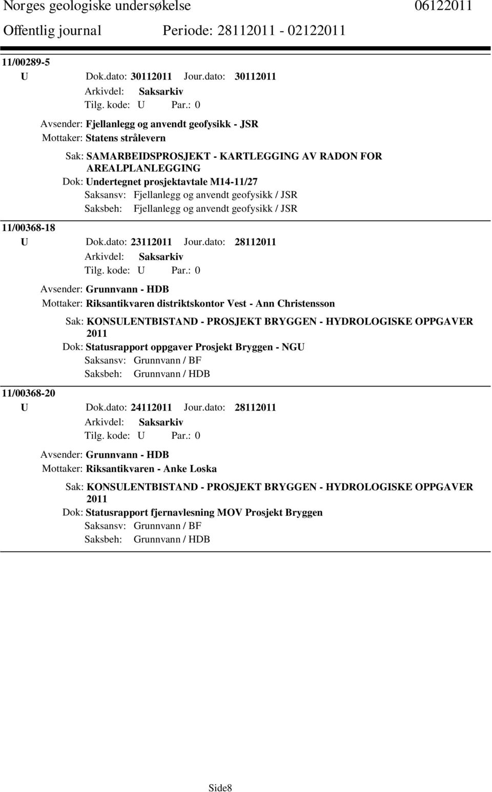 M14-11/27 Saksansv: Fjellanlegg og anvendt geofysikk / JSR Saksbeh: Fjellanlegg og anvendt geofysikk / JSR 11/00368-18 U Dok.dato: 23112011 Jour.