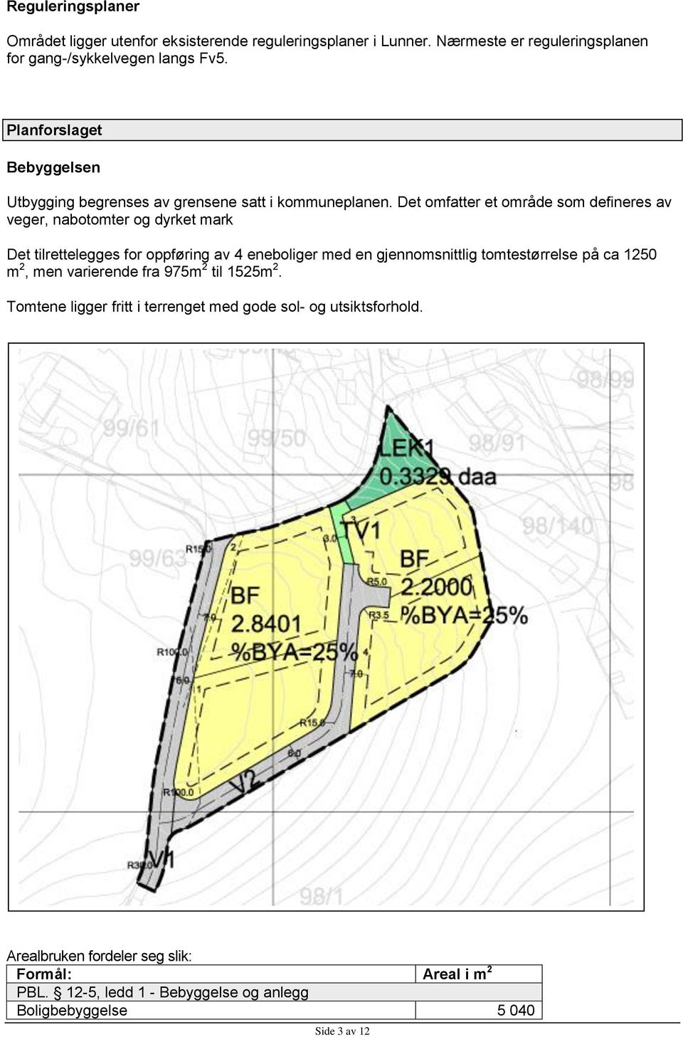 Det omfatter et område som defineres av veger, nabotomter og dyrket mark Det tilrettelegges for oppføring av 4 eneboliger med en gjennomsnittlig