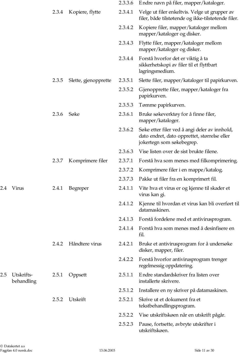 3.5.1 Slette filer, mapper/kataloger til papirkurven. 2.3.5.2 Gjenopprette filer, mapper/kataloger fra papirkurven. 2.3.5.3 Tømme papirkurven. 2.3.6 