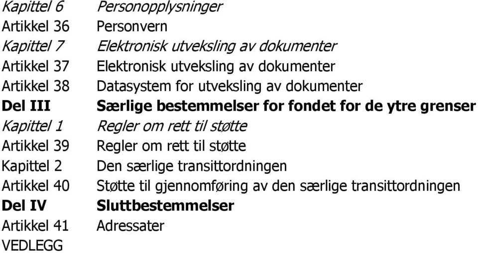 Datasystem for utveksling av dokumenter Særlige bestemmelser for fondet for de ytre grenser Regler om rett til støtte Regler