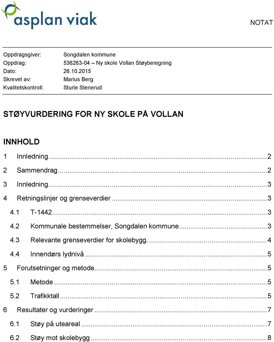 ..2 3 Innledning...3 4 Retningslinjer og grenseverdier...3 4.1 T-1442...3 4.2 Kommunale bestemmelser,...3 4.3 Relevante grenseverdier for skolebygg.