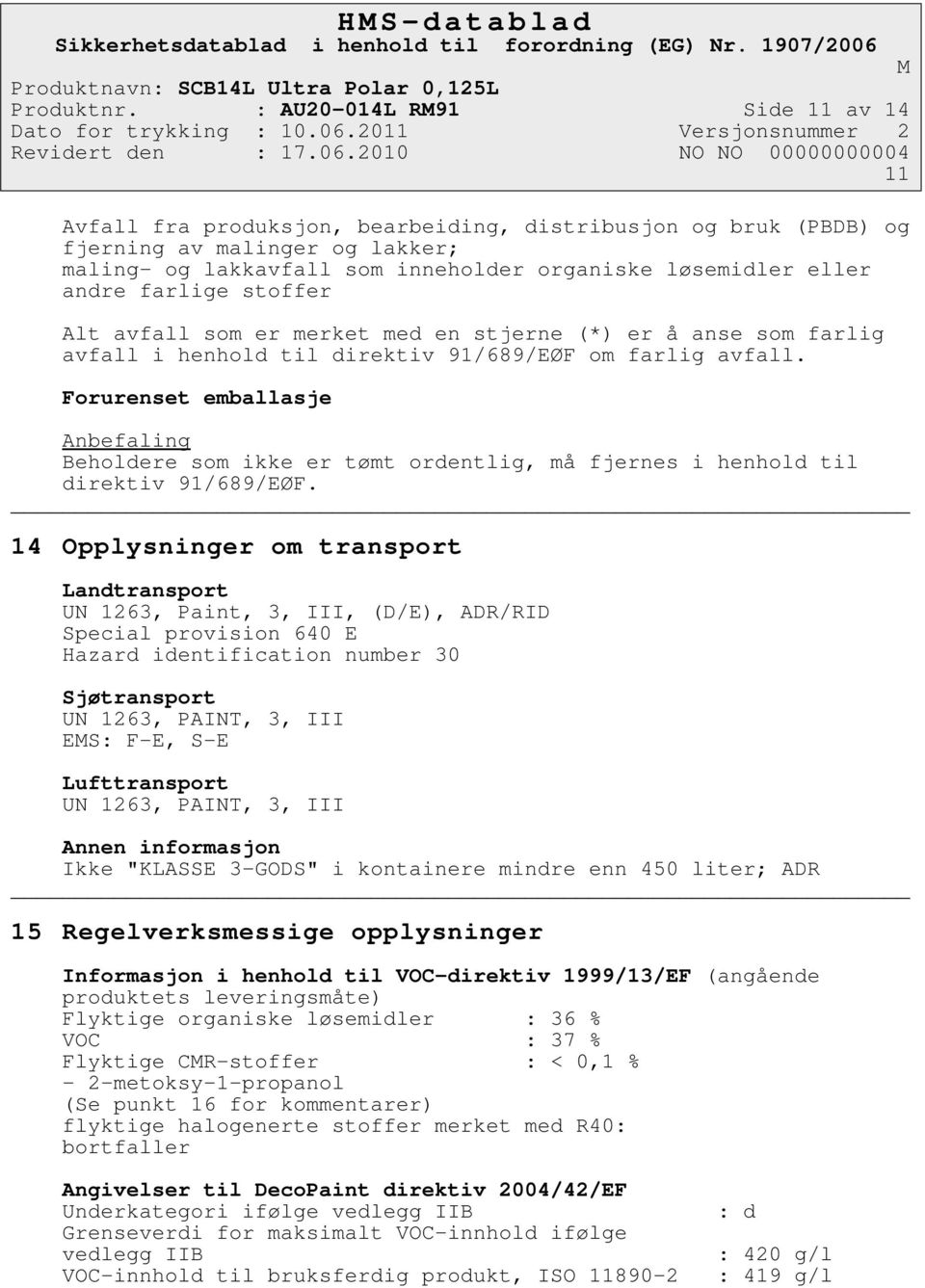 andre farlige stoffer Alt avfall som er merket med en stjerne (*) er å anse som farlig avfall i henhold til direktiv 91/689/EØF om farlig avfall.