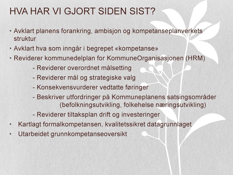 kommunedelplan for KommuneOrganisasjonen (HRM) - Reviderer overordnet målsetting - Reviderer mål og strategiske valg - Konsekvensvurderer