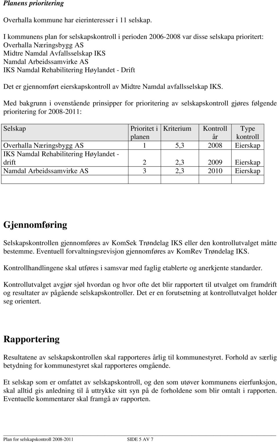 Høylandet - Drift Det er gjennomført eierskapskontroll av Midtre Namdal avfallsselskap IKS.