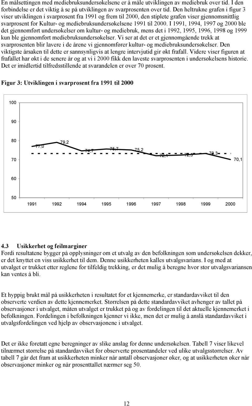 I 1991, 1994, 1997 og 2000 ble det gjennomført undersøkelser om kultur- og mediebruk, mens det i 1992, 1995, 1996, 1998 og 1999 kun ble gjennomført mediebruksundersøkelser.