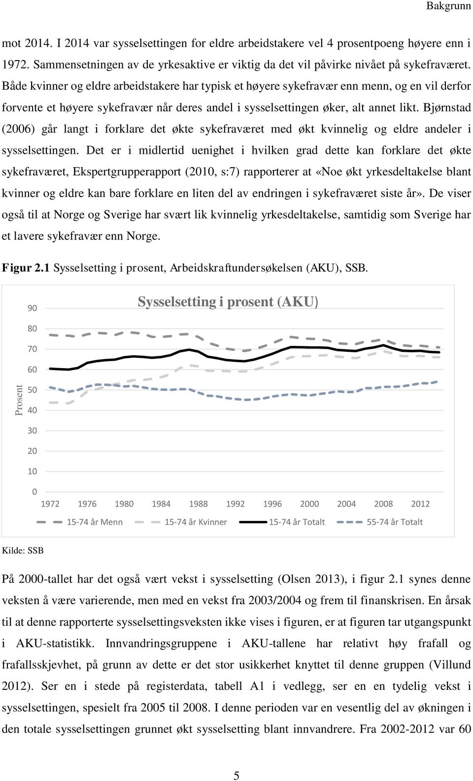 Både kvinner og eldre arbeidstakere har typisk et høyere sykefravær enn menn, og en vil derfor forvente et høyere sykefravær når deres andel i sysselsettingen øker, alt annet likt.