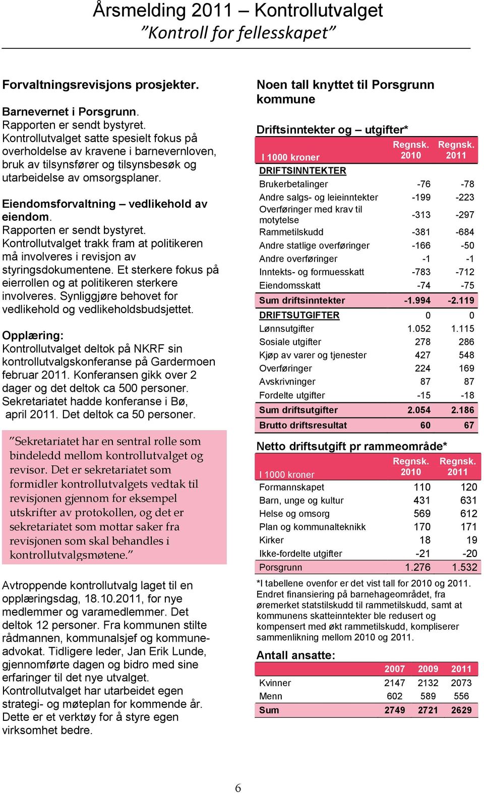 Driftsinntekter og utgifter* I 1000 kroner DRIFTSINNTEKTER Brukerbetalinger Andre salgs- og leieinntekter Overføringer med krav til motytelse Rammetilskudd Andre statlige overføringer Andre