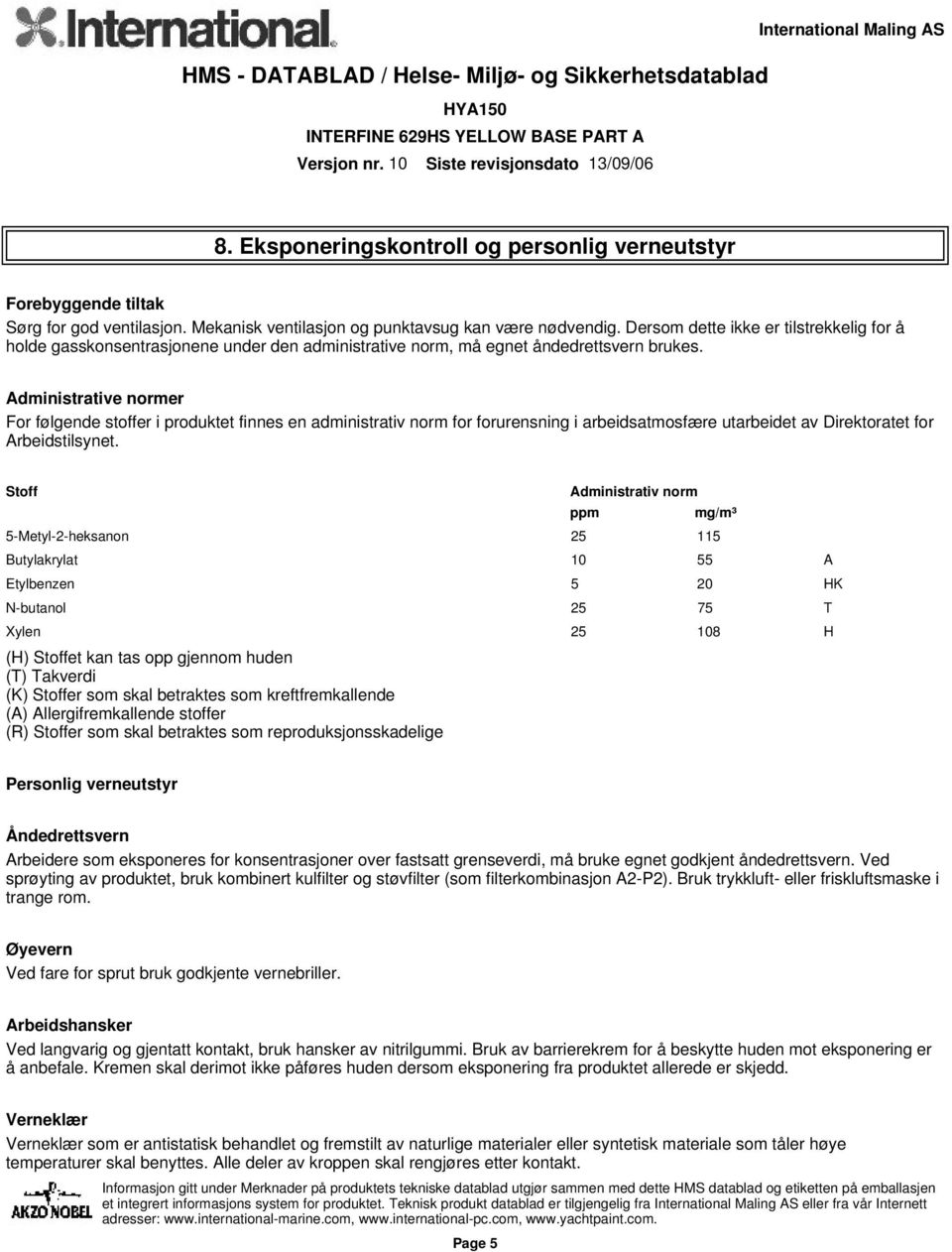 Administrative normer For følgende stoffer i produktet finnes en administrativ norm for forurensning i arbeidsatmosfære utarbeidet av Direktoratet for Arbeidstilsynet.