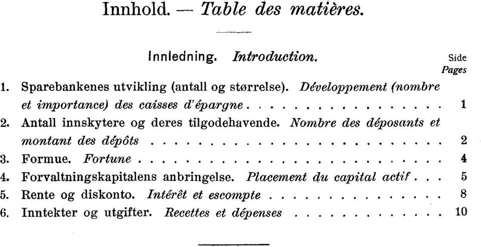 Antall innskytere og deres tilgodehavende. Nombre des déposants et montant des dépôts 3. Formue. Fortune 4 4.