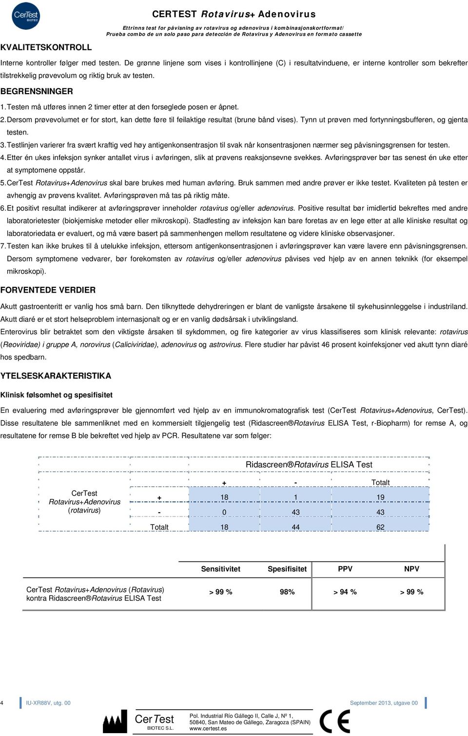 esten må utføres innen 2 timer etter at den forseglede posen er åpnet. 2. Dersom prøvevolumet er for stort, kan dette føre til feilaktige resultat (brune bånd vises).