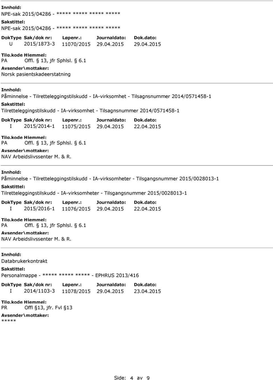 2015 Påminnelse - Tilretteleggingstilskudd - A-virksomheter - Tilsgangsnummer 2015/0028013-1 Tilretteleggingstilskudd - A-virksomheter - Tilsgangsnummer