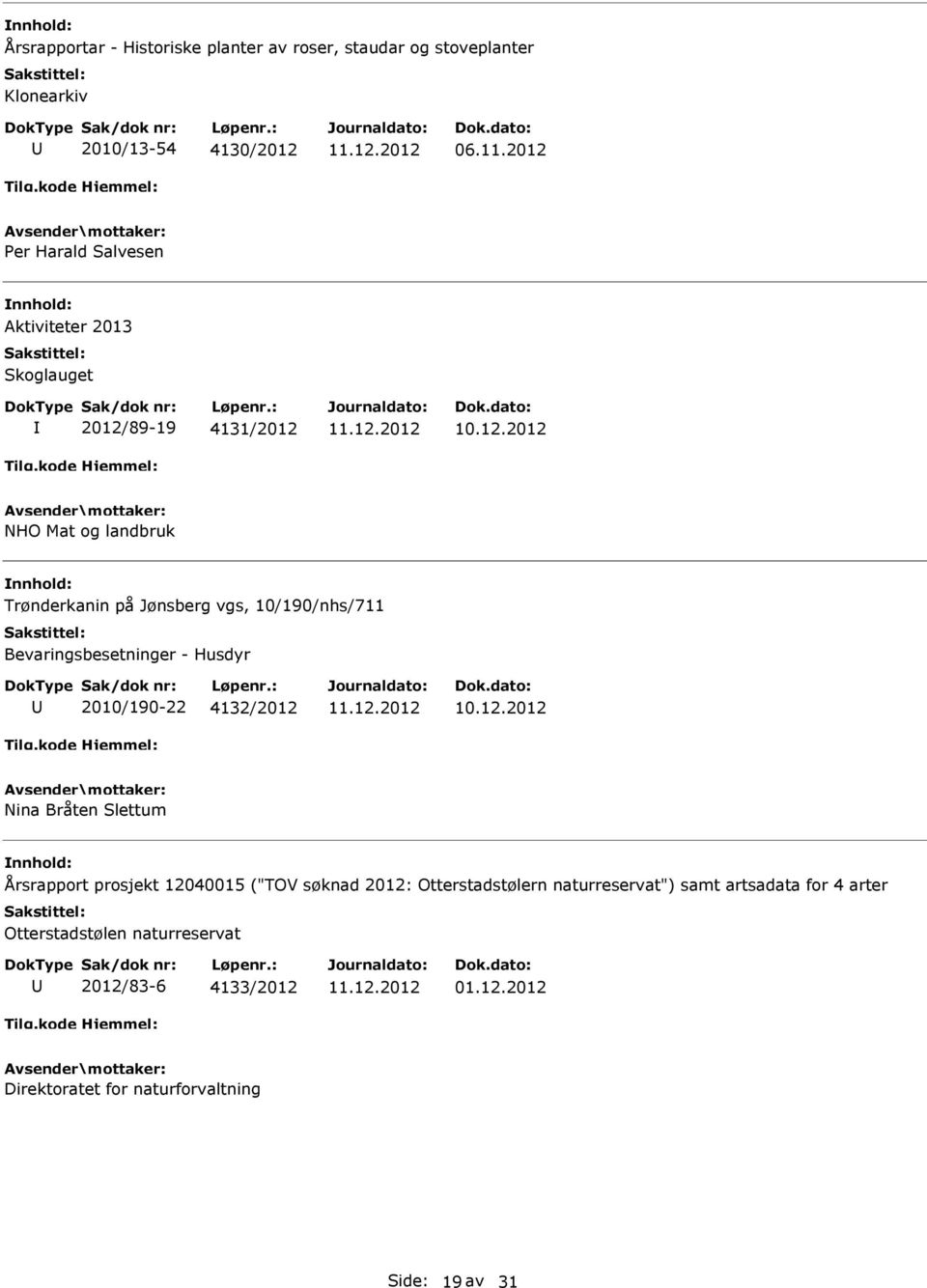 10/190/nhs/711 Bevaringsbesetninger - Husdyr 2010/190-22 4132/2012 Nina Bråten Slettum Årsrapport prosjekt 12040015 ("TOV søknad