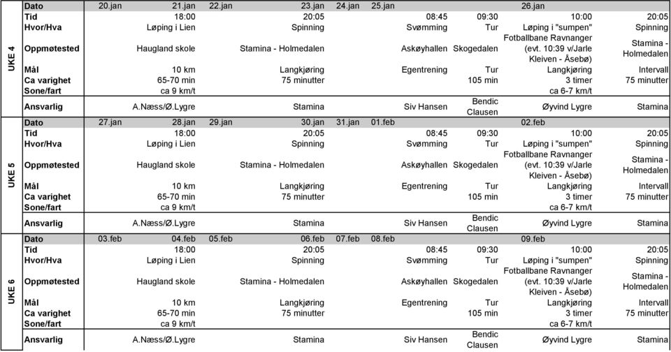 jan 31.jan 01.feb 02.feb Oppmøtested Haugland skole Askøyhallen Skogedalen Dato 03.