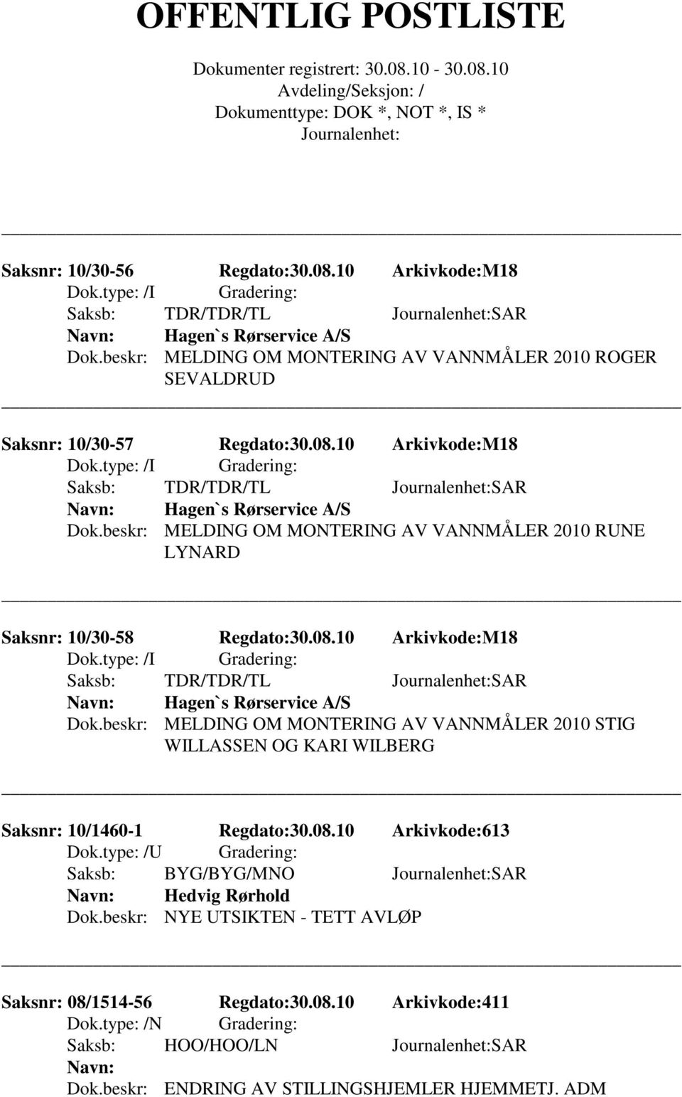 beskr: NYE UTSIKTEN - TETT AVLØP Saksnr: 08/1514-56 Regdato:30.08.10 Arkivkode:411 Dok.type: /N Gradering: Saksb: HOO/HOO/LN SAR Dok.beskr: ENDRING AV STILLINGSHJEMLER HJEMMETJ. ADM