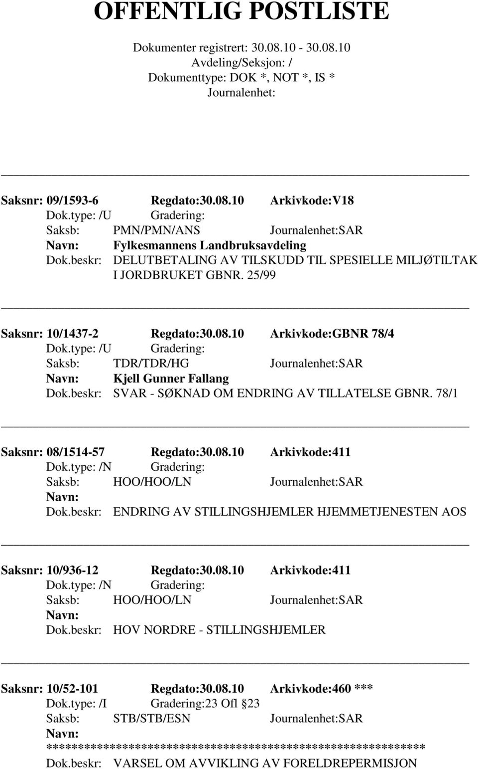 type: /N Gradering: Saksb: HOO/HOO/LN SAR Dok.beskr: ENDRING AV STILLINGSHJEMLER HJEMMETJENESTEN AOS Saksnr: 10/936-12 Regdato:30.08.10 Arkivkode:411 Dok.type: /N Gradering: Saksb: HOO/HOO/LN SAR Dok.beskr: HOV NORDRE - STILLINGSHJEMLER Saksnr: 10/52-101 Regdato:30.