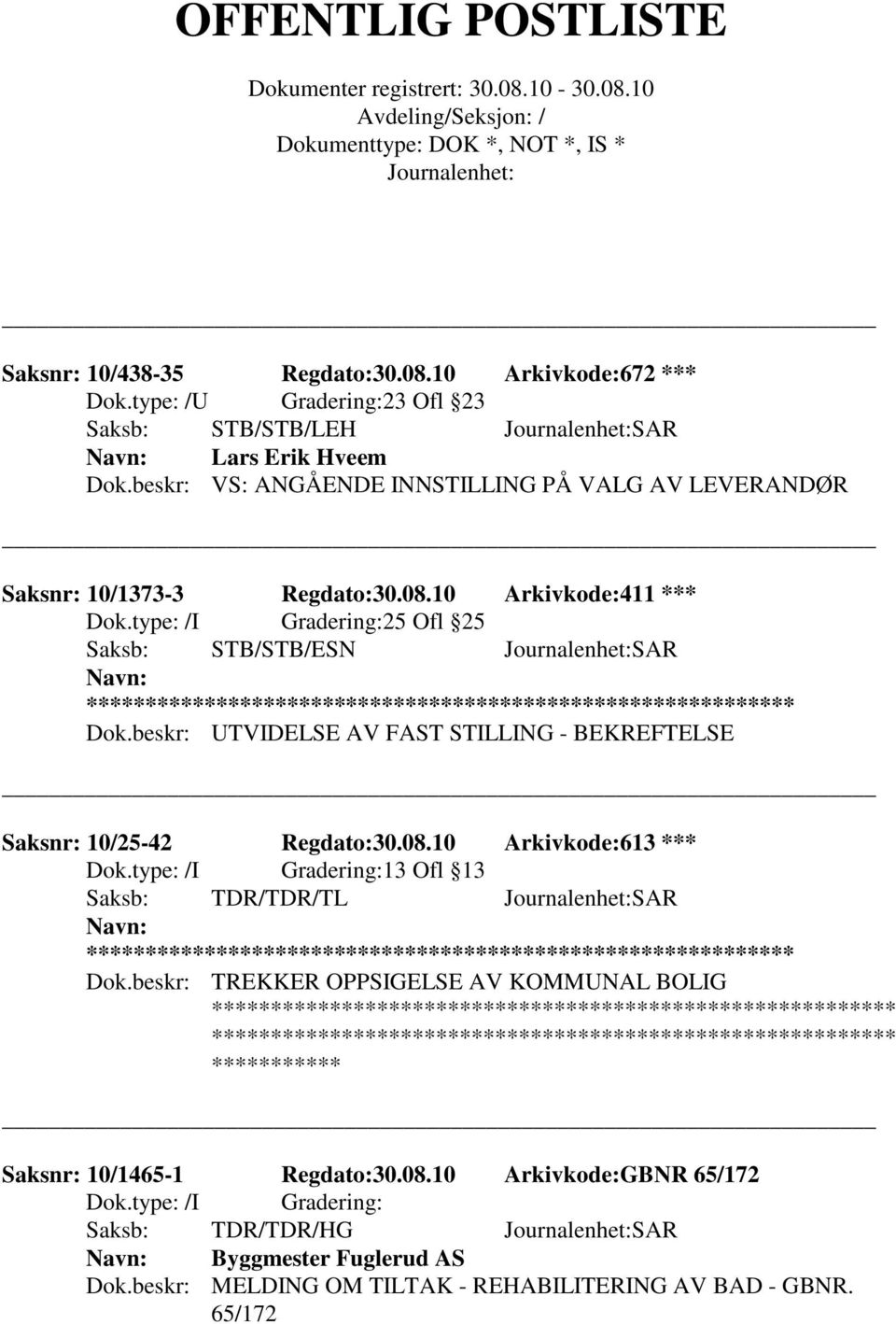 beskr: TREKKER OPPSIGELSE AV KOMMUNAL BOLIG ********************************************************** ********************************************************** *********** Saksnr: 10/1465-1