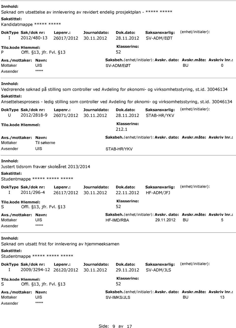 30046134 Ansettelsesprosess - ledig stilling som controller ved Avdeling for øknomi- og virksomhetsstyring, st.id. 30046134 2012/2818-9 26071/2012 28.11.