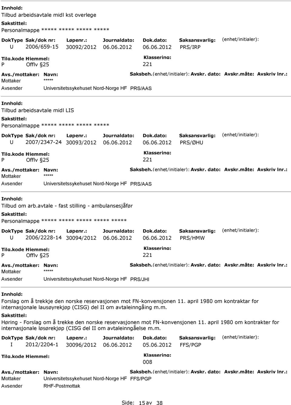 avtale - fast stilling - ambulansesjåfør ersonalmappe ***** ***** ***** ***** ***** 2006/2228-14 30094/2012 RS/HMW Avs./mottaker: Navn: Saksbeh. Avskr. dato: Avskr.måte: Avskriv lnr.