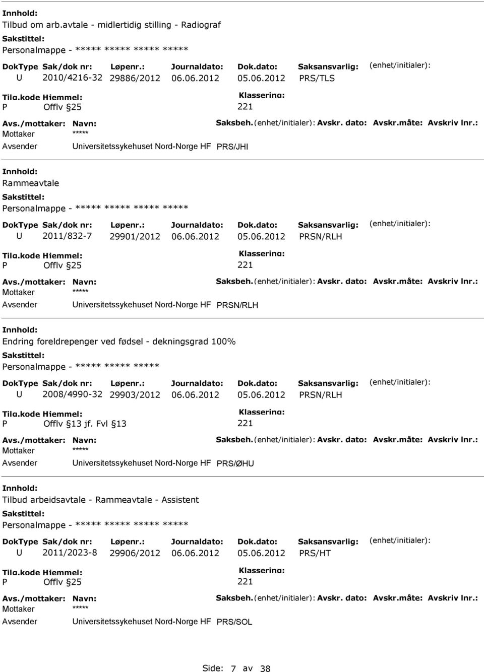 /mottaker: Navn: Saksbeh. Avskr. dato: Avskr.måte: Avskriv lnr.: RS/ØH Tilbud arbeidsavtale - Rammeavtale - Assistent ersonalmappe - ***** ***** ***** ***** 2011/2023-8 29906/2012 RS/HT Avs.