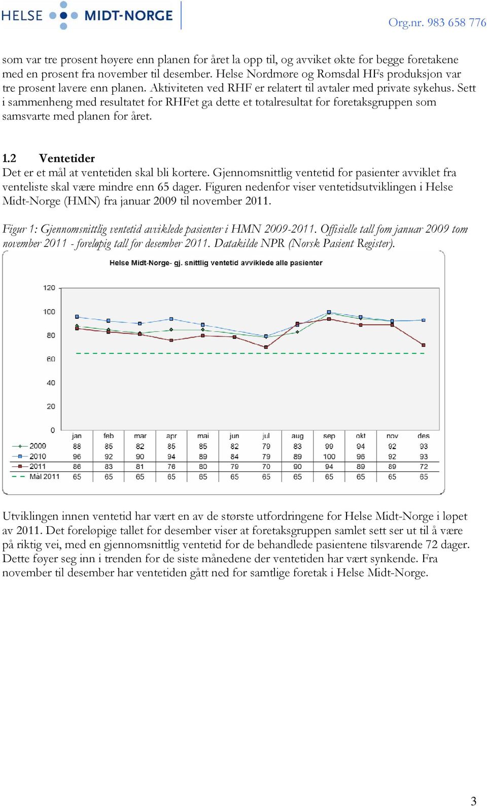 Sett i sammenheng med resultatet for RHFet ga dette et totalresultat for foretaksgruppen som samsvarte med planen for året. 1.2 Ventetider Det er et mål at ventetiden skal bli kortere.