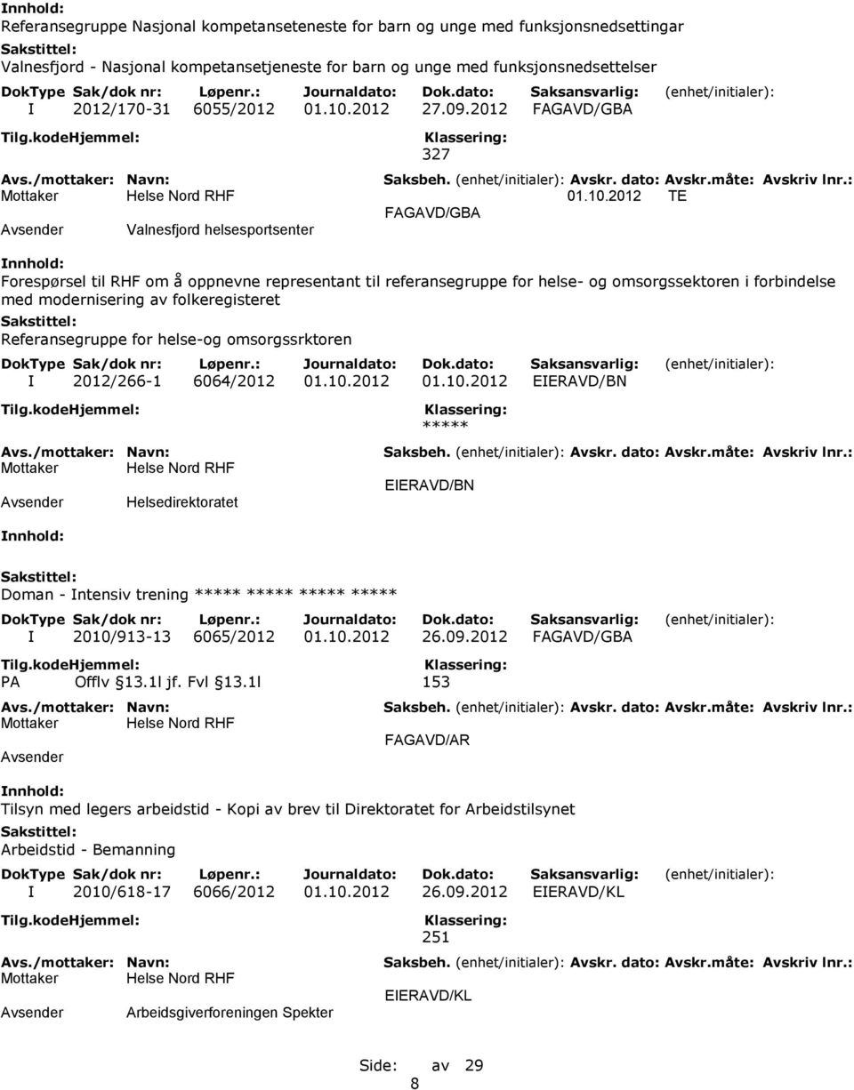 folkeregisteret Referansegruppe for helse-og omsorgssrktoren I 2012/266-1 6064/2012 01.10.