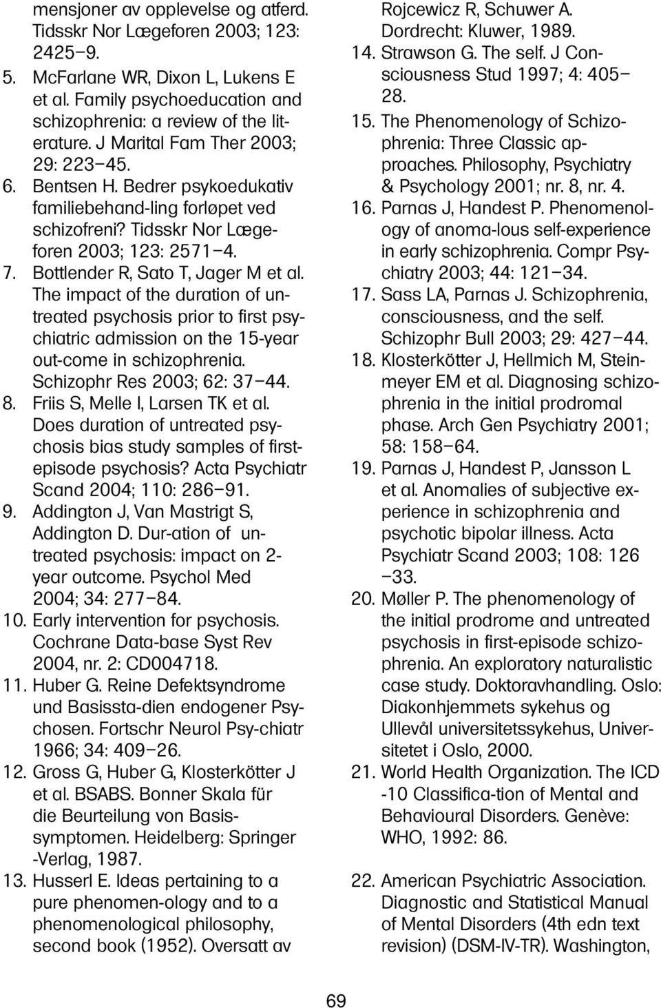 The impact of the duration of untreated psychosis prior to first psychiatric admission on the 15-year out-come in schizophrenia. Schizophr Res 2003; 62: 37 44. 8. Friis S, Melle I, Larsen TK et al.