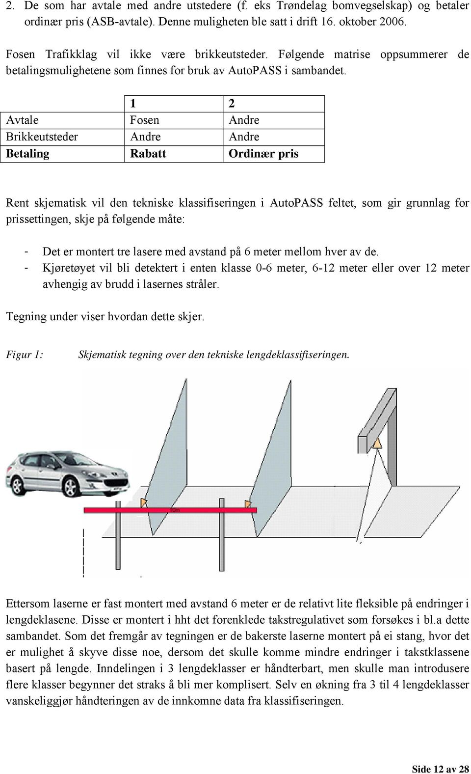 1 2 Avtale Fosen Andre Brikkeutsteder Andre Andre Betaling Rabatt Ordinær pris Rent skjematisk vil den tekniske klassifiseringen i AutoPASS feltet, som gir grunnlag for prissettingen, skje på