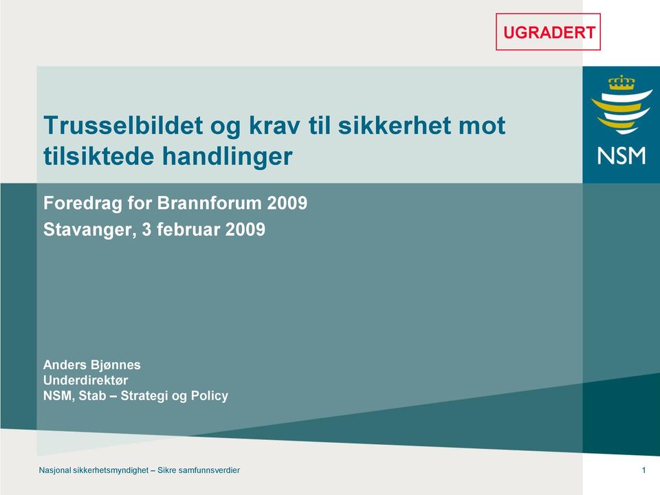 Stavanger, 3 februar 2009 Anders Bjønnes Underdirektør