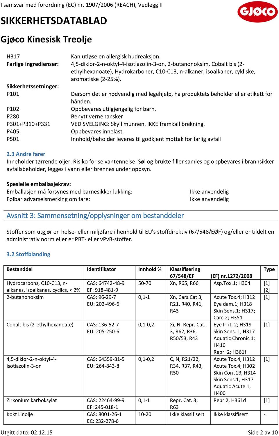 Sikkerhetssetninger: P101 Dersom det er nødvendig med legehjelp, ha produktets beholder eller etikett for hånden. P102 Oppbevares utilgjengelig for barn.