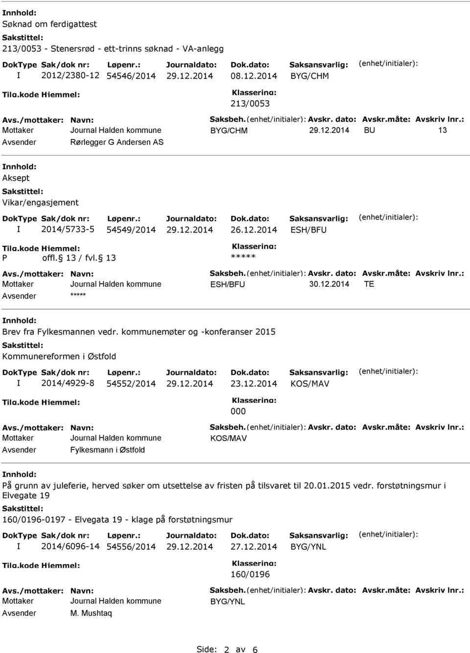 : ESH/BFU TE nnhold: Brev fra Fylkesmannen vedr. kommunemøter og -konferanser 2015 Kommunereformen i Østfold 2014/4929-8 54552/2014 23.12.2014 KOS/MAV 000 Avs./mottaker: Navn: Saksbeh. Avskr.