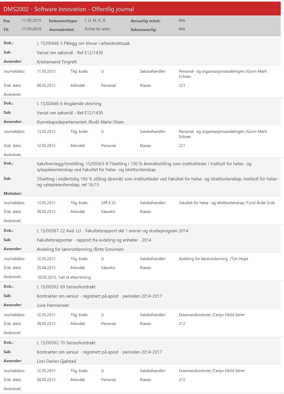 2015 Personal 221 I, 15/00448-6 Angående stevning Varsel om søksmål - Ref E12/1439 Kunnskapsdepartementet /Bodil Marie Olsen Personal- og organisasjonsavdelingen /Gunn-Marit Eriksen 12.05.