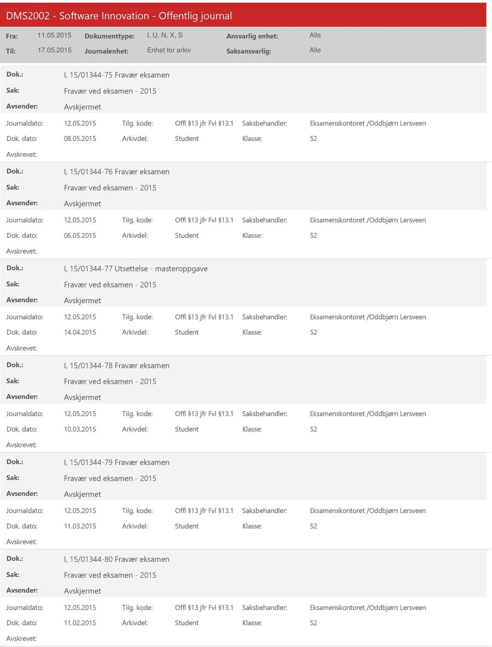 2015 Student I, 15/01344-77 tsettelse - masteroppgave 14.04.