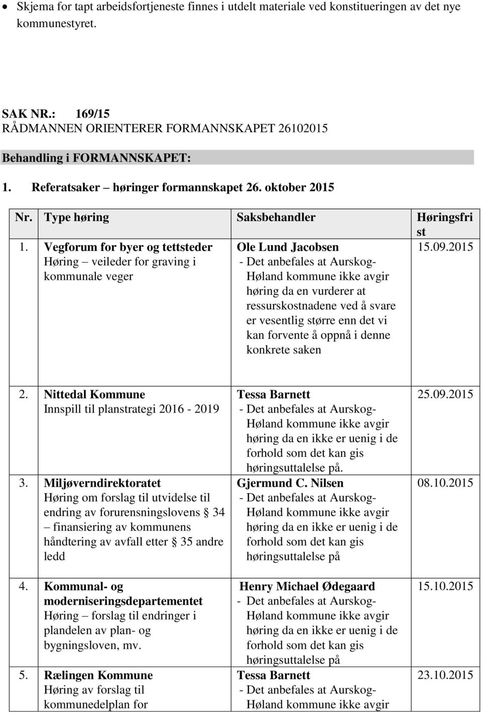 Vegforum for byer og tettsteder Høring veileder for graving i kommunale veger Ole Lund Jacobsen høring da en vurderer at ressurskostnadene ved å svare er vesentlig større enn det vi kan forvente å