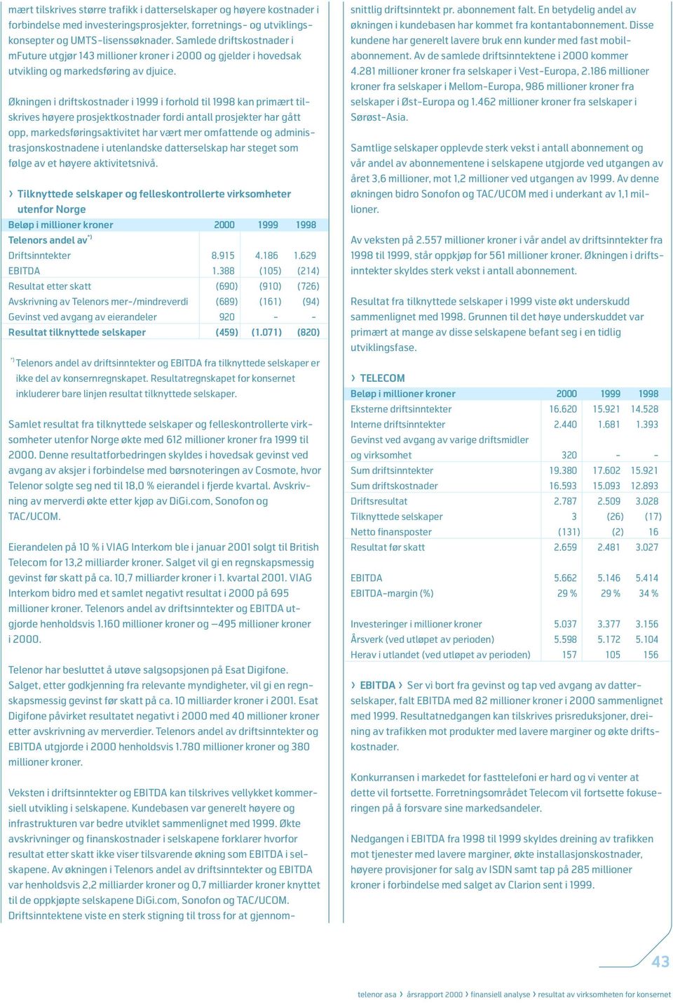 Økningen i driftskostnader i 1999 i forhold til 1998 kan primært tilskrives høyere prosjektkostnader fordi antall prosjekter har gått opp, markedsføringsaktivitet har vært mer omfattende og