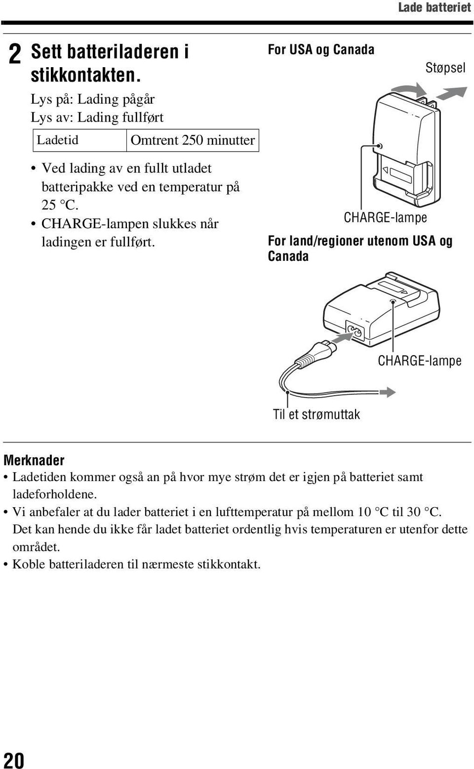 CHARGE-lampen slukkes når ladingen er fullført.