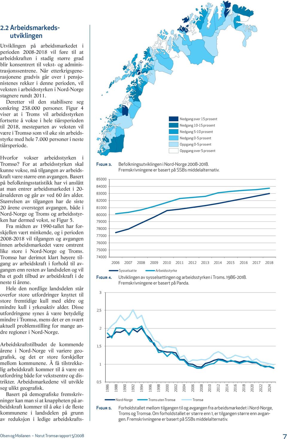 000 personer. Figur 4 viser at i Troms vil arbeidsstyrken fortsette å vokse i hele tiårsperioden til 2018, mesteparten av veksten vil være i Tromsø som vil øke sin arbeidsstyrke med hele 7.