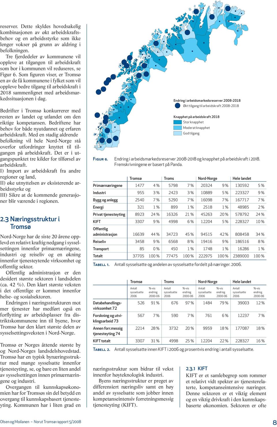 Som figuren viser, er Tromsø en av de få kommunene i fylket som vil oppleve bedre tilgang til arbeidskraft i 2018 sammenlignet med arbeidsmarkedssituasjonen i dag.