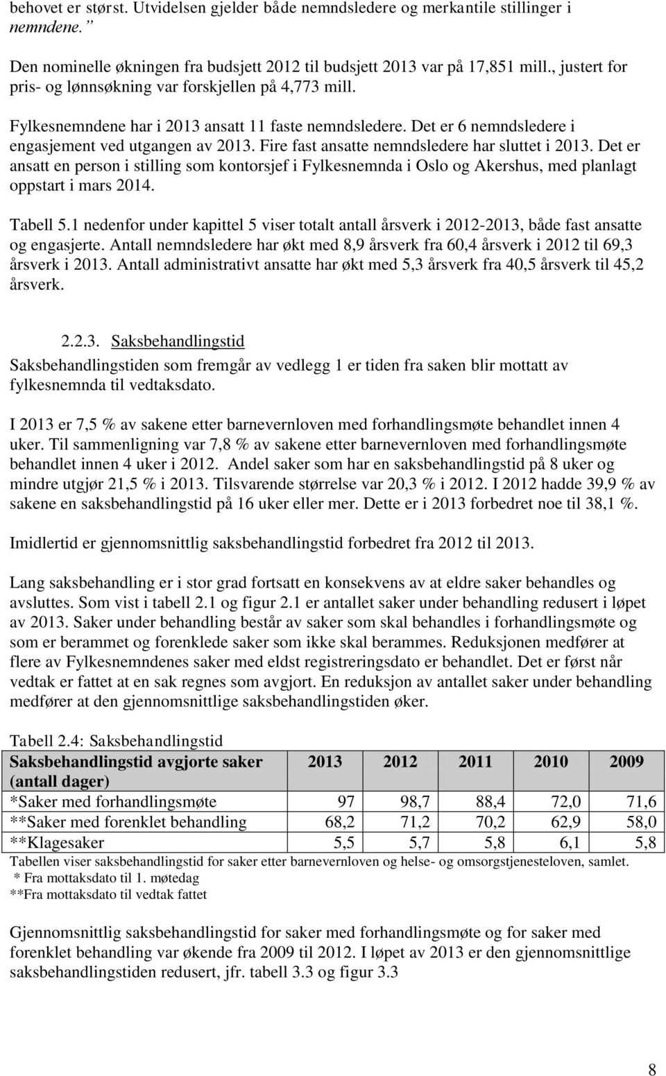 Fire fast ansatte nemndsledere har sluttet i 2013. Det er ansatt en person i stilling som kontorsjef i Fylkesnemnda i Oslo og Akershus, med planlagt oppstart i mars 2014. Tabell 5.