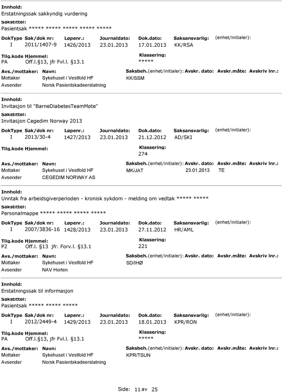 dato: Avskr.måte: Avskriv lnr.: MK/JAT TE CEGEDM NORWAY AS nnhold: nntak fra arbeidsgiverperioden - kronisk sykdom - melding om vedtak 2007/3836-16 1428/2013 27.11.2012 Avs./mottaker: Navn: Saksbeh.