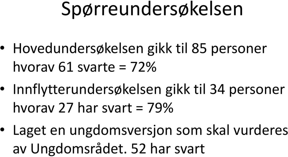 gikk til 34 personer hvorav 27 har svart = 79% Laget en