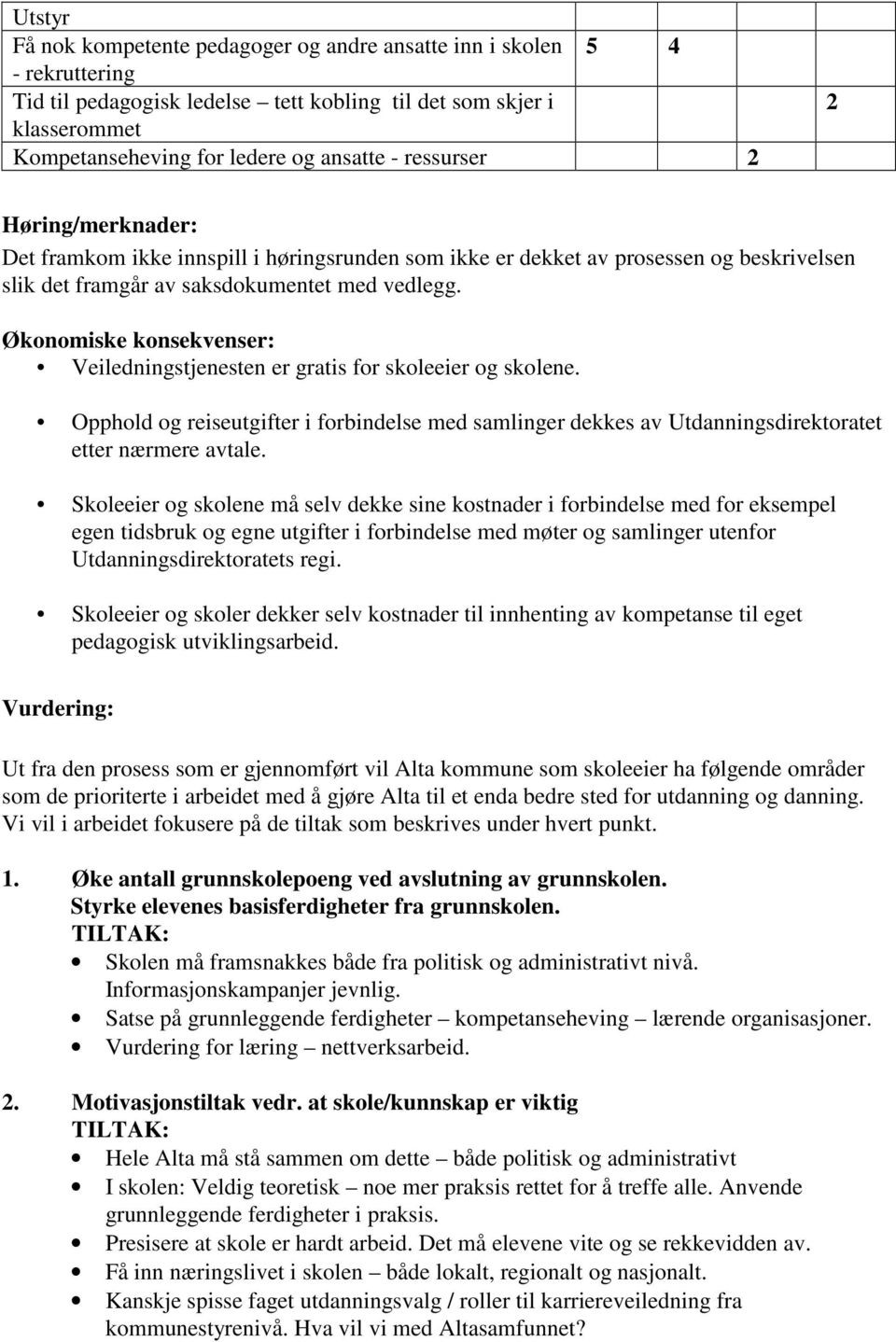 Økonomiske konsekvenser: Veiledningstjenesten er gratis for skoleeier og skolene. Opphold og reiseutgifter i forbindelse med samlinger dekkes av Utdanningsdirektoratet etter nærmere avtale.