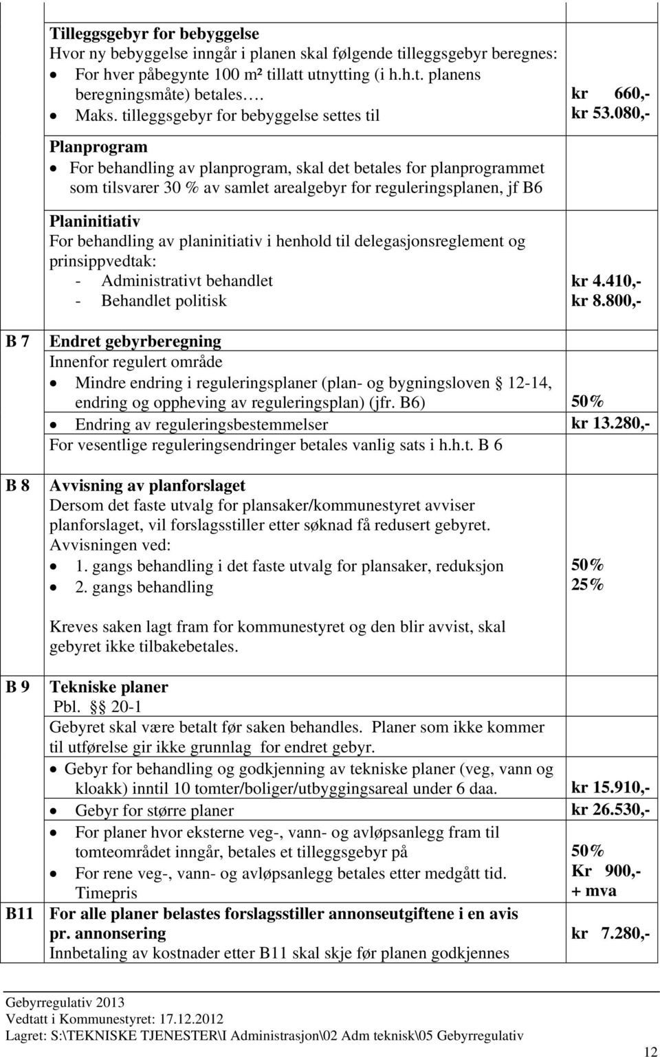 Planinitiativ For behandling av planinitiativ i henhold til delegasjonsreglement og prinsippvedtak: - Administrativt behandlet - Behandlet politisk kr 660,- kr 53.080,- kr 4.410,- kr 8.