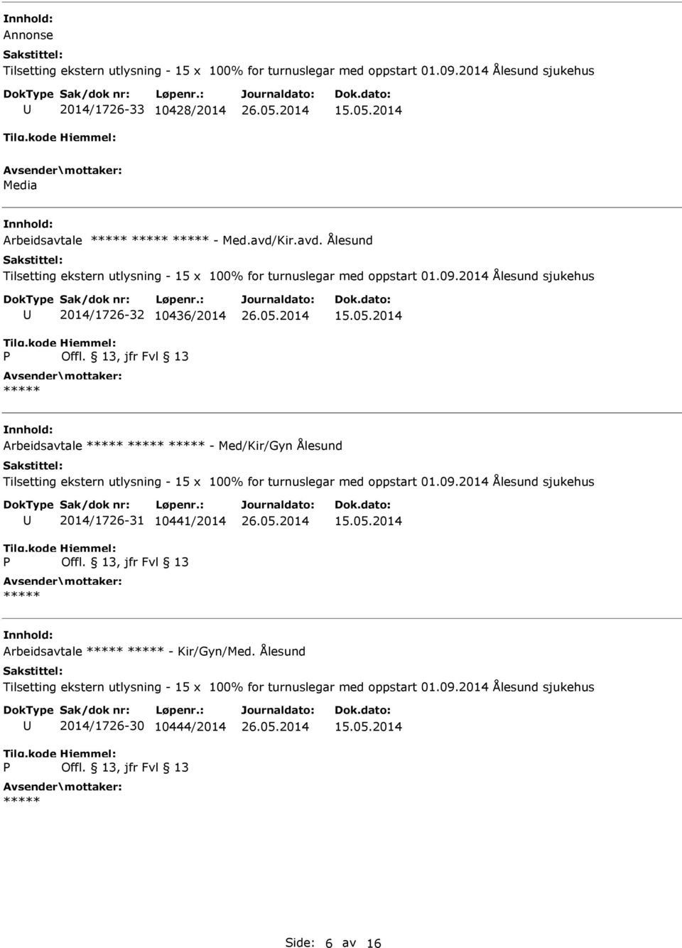 - Med/Kir/Gyn Ålesund 2014/1726-31 10441/2014 Arbeidsavtale