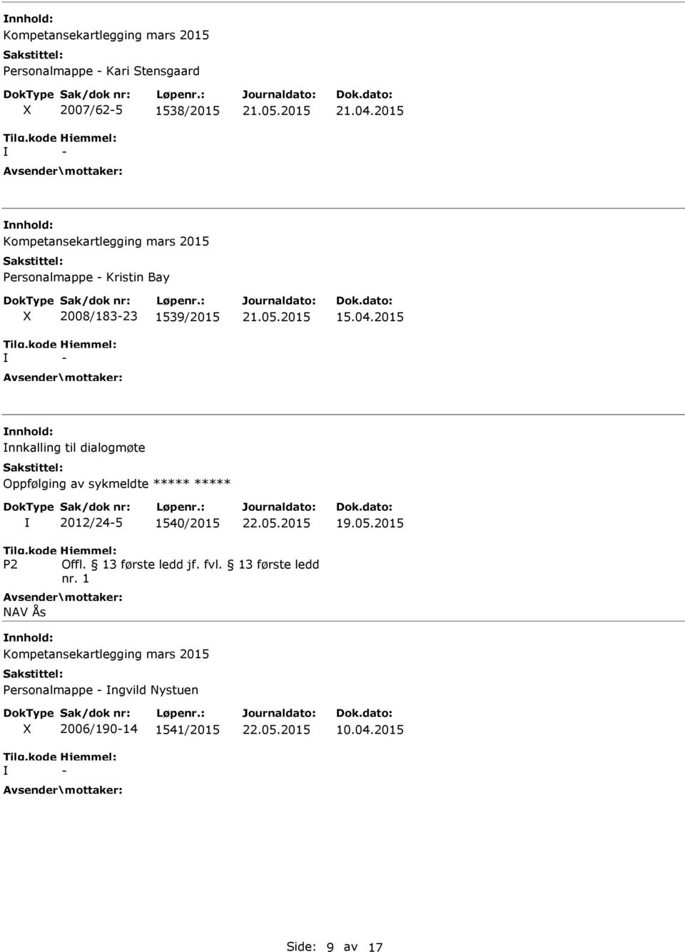 2015 nnhold: nnkalling til dialogmøte Oppfølging av sykmeldte ***** ***** 2012/245 1540/2015