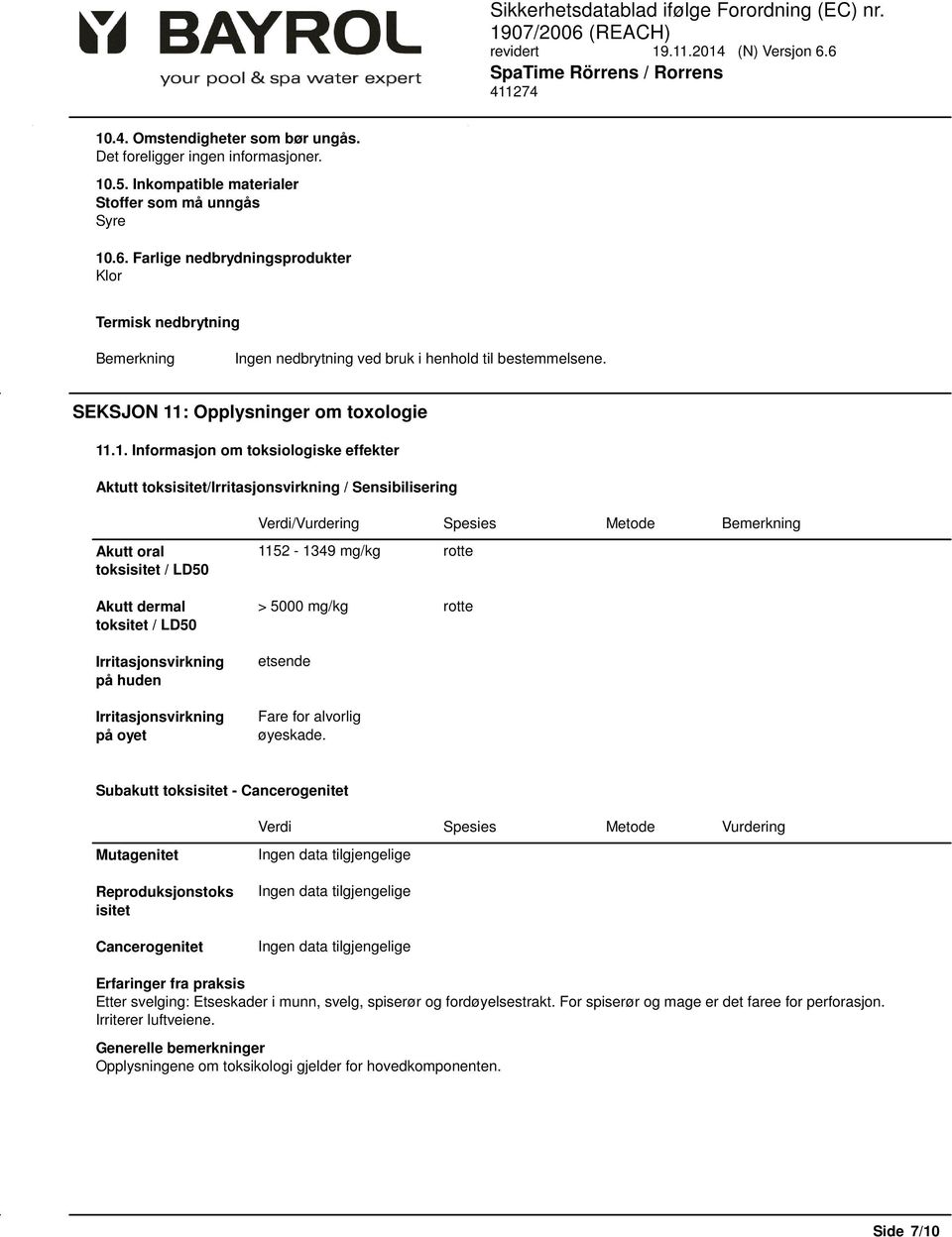 : Opplysninger om toxologie 11