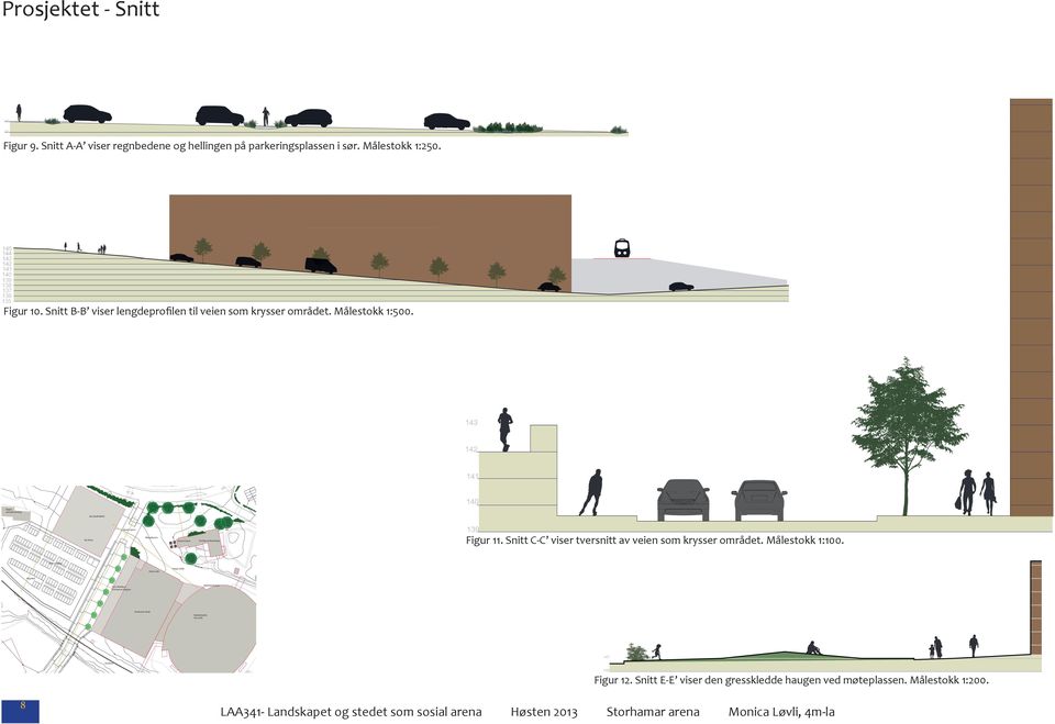 E Engen varmeforretning Ny håndballhall B D Shared space A Møteplassen Ny Rema E Puchen kiosk Storhamar Barnehage Figur 11. Snitt C-C viser tversnitt av veien som krysser området.