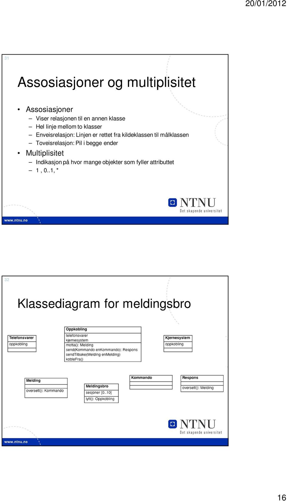 kildeklassen til målklassen Toveisrelasjon: Pil i begge ender Multiplisitet