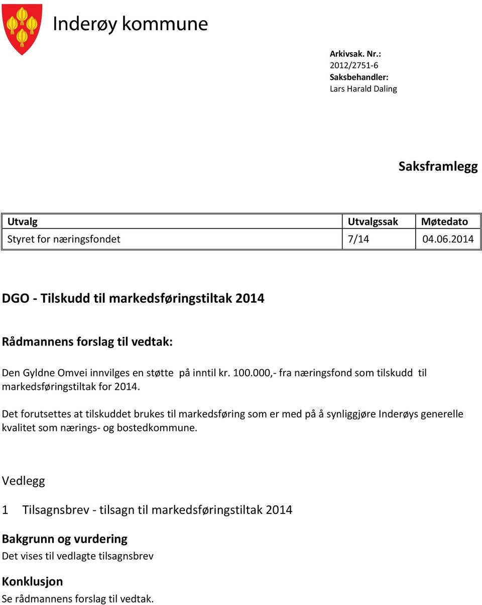 000,- fra næringsfond som tilskudd til markedsføringstiltak for 2014.