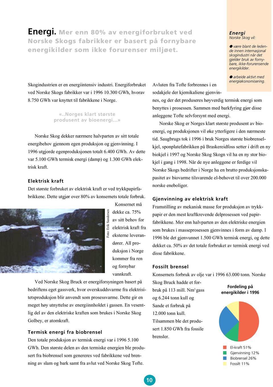 Energiforbruket ved Norske Skogs fabrikker var i 1996 10.300 GWh, hvorav 8.750 GWh var knyttet til fabrikkene i Norge. «..Norges klart største produsent av bioenergi.